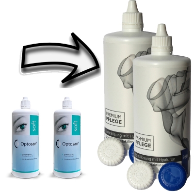 Aus Optosan Soft wird Premium Pflege Kombilösung mit Hyaluron 2x360ml