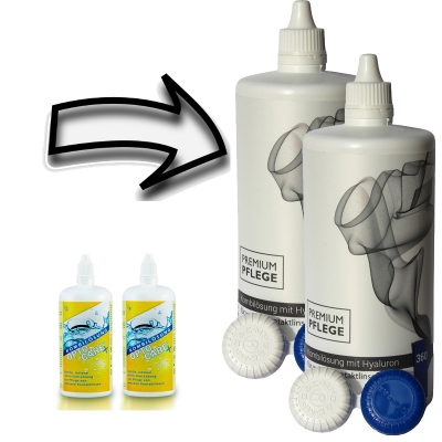 Aus Optosol Opto Care + wird Premium Pflege Kombilösung mit Hyaluron 2x360ml