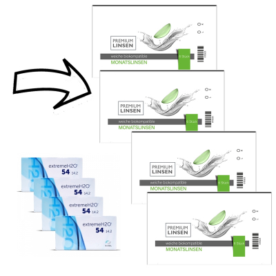 Extreme H2O 54% |14,2 Sparpack - 4 Boxen- 24 Linsen -- der Nachfolger Premium Linsen biokompatible Monatslinsen 4 Boxen- 24 Linsen