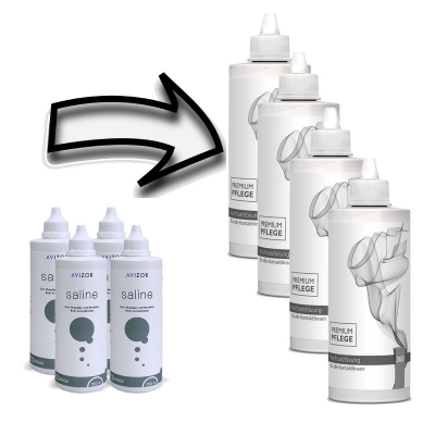 Aus Avizor Saline Kochsalzlösung 4 x 350ml wird Premium Pflege Kochsalzlösung 4 x 360ml